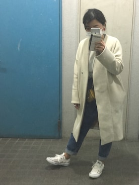 「無地党」｜「アイテム（その他アウター）」を使った、ponさん（レディース・154cm）の春コーディネート