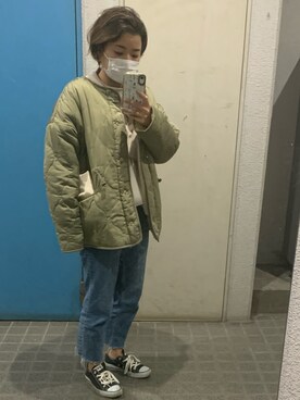 「Auntie Rosa Holiday（アンティローザホリデー）のアイテム（ブルゾン）」を使った、ponさん（レディース・154cm）の春コーディネート