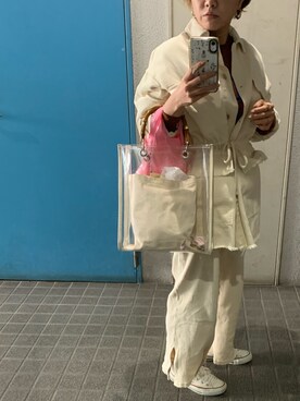 「無地党」｜「アイテム（ジャケット/アウター）」を使った、ponさん（レディース・154cm）の春コーディネート