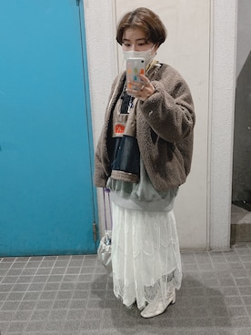 「titivate（ティティベイト）のアイテム（ブルゾン）」を使った、ponさん（レディース・154cm）の冬コーディネート