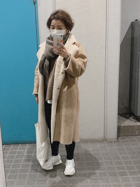 「NANO universe（ナノユニバース）のアイテム（ムートンコート）」を使った、ponさん（レディース・154cm）の冬コーディネート