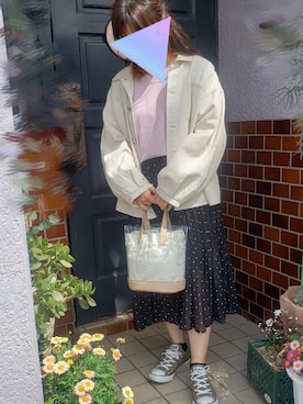 「アイテム（ライダースジャケット、ホワイト系）」を使った、ccochicoさん（レディース・148cm）の春コーディネート