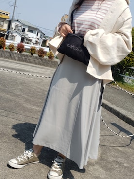 「アイテム（ライダースジャケット、ホワイト系）」を使った、ccochicoさん（レディース・148cm）の春コーディネート