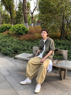「工装」｜bluebirdさん（メンズ・182cm）の春コーディネート