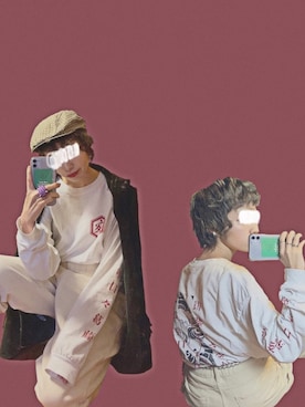 「オールホワイト」｜「アイテム（ハンチング/ベレー帽）」を使った、理翔 / rishangさん（レディース・154cm）の冬コーディネート