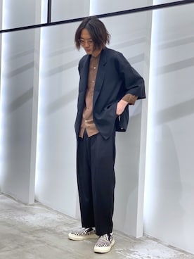 「ダブルジャケット」｜「アイテム（その他アウター）」を使った、新村優樹さん（メンズ・177cm）の春コーディネート