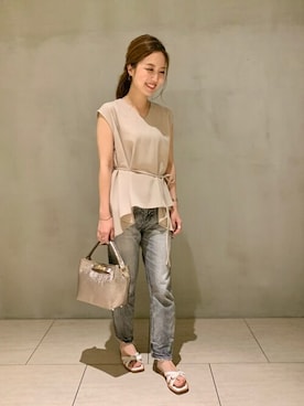 「アイテム（ショルダーバッグ、ゴールド系）」を使った、MAYUさん（レディース・154cm）の夏コーディネート