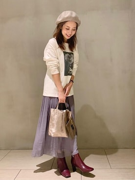 「アイテム（ショルダーバッグ、ゴールド系）」を使った、MAYUさん（レディース・154cm）の秋コーディネート