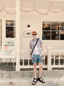 「PULL&BEAR（プルアンドベア）のアイテム（帽子）」を使った、BirKin .Cさん（メンズ・174cm）の夏コーディネート