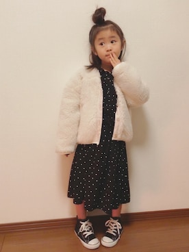 「ドットワンピ」｜「アイテム（ブルゾン）」を使った、☆のん☆さん（キッズ・100cm）の冬コーディネート