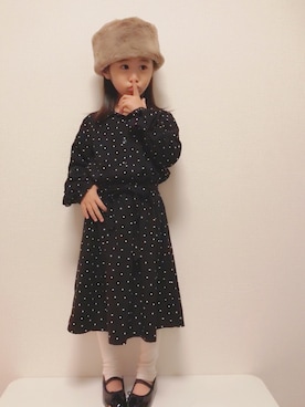 「ドットワンピ」｜「アイテム（シャツワンピース）」を使った、☆のん☆さん（キッズ・100cm）の冬コーディネート