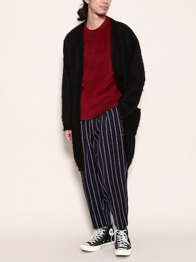 「モヘアカーディガン」｜「アイテム（スウェット）」を使った、JUNRed_buyerさん（メンズ・178cm）の秋コーディネート