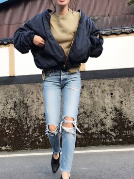 「MOUSSY（マウジー）のアイテム（MA-1）」を使った、yucoさん（レディース・162cm）の秋コーディネート