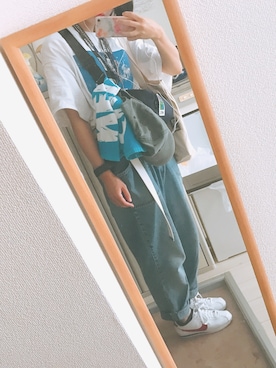 「アイテム（ボディバッグ/ウエストポーチ、ブルー系）」を使った、よりさん（レディース・158cm）の夏コーディネート