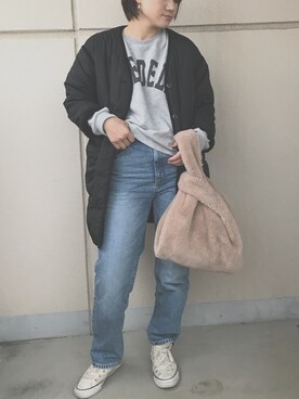 「ハイウエストストレートジーンズ」｜「アイテム（その他アウター）」を使った、mitanさん（レディース・158cm）の冬コーディネート