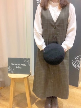 「Samansa Mos2 blue（サマンサモスモスブルー）のアイテム（ハンチング/ベレー帽）」を使った、suzukaさん（レディース・157cm）の秋コーディネート