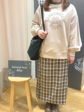 「Samansa Mos2 blue（サマンサモスモスブルー）のアイテム（ブーティ）」を使った、suzukaさん（レディース・157cm）の秋コーディネート