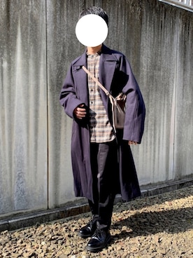 「LIDNM（リドム）のアイテム（ステンカラーコート）」を使った、noriさん（メンズ・167cm）の冬コーディネート