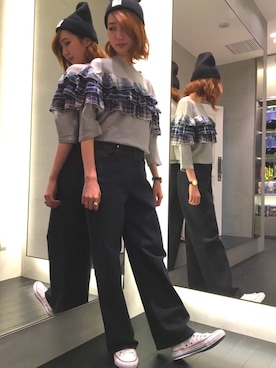 「DIESEL（ディーゼル）のアイテム（ハット）」を使った、aiRiさん（レディース・164cm）の秋コーディネート