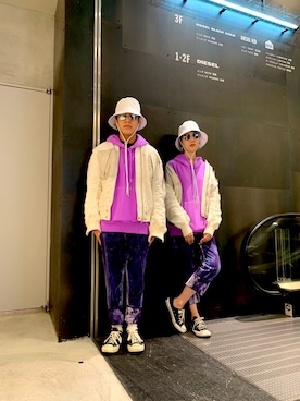 「DIESEL（ディーゼル）のアイテム（ハット）」を使った、aiRiさん（レディース・164cm）の冬コーディネート