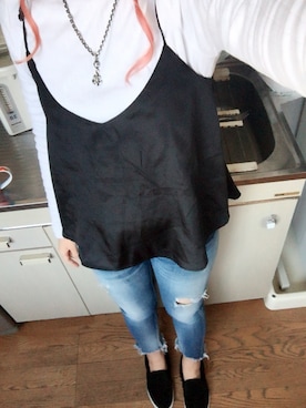 「Ungrid（アングリッド）のフレイドヘムストスリ（デニムパンツ）」を使った、yukinobdさん（レディース・154cm）の春コーディネート