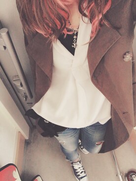 「Ungrid（アングリッド）のフレイドヘムストスリ（デニムパンツ）」を使った、yukinobdさん（レディース・154cm）の春コーディネート