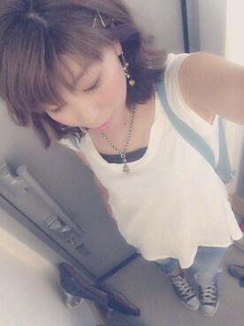 「Ungrid（アングリッド）のフレイドヘムストスリ（デニムパンツ）」を使った、yukinobdさん（レディース・154cm）の夏コーディネート