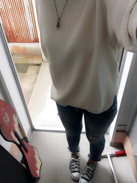 「Ungrid（アングリッド）のフレイドヘムストスリ（デニムパンツ）」を使った、yukinobdさん（レディース・154cm）の秋コーディネート