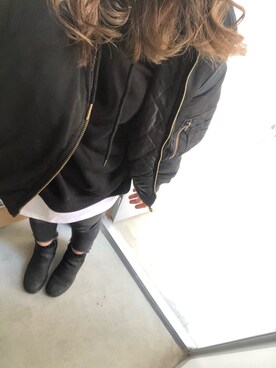 「GRL（グレイル）のアイテム（MA-1）」を使った、yukinobdさん（レディース・154cm）の冬コーディネート