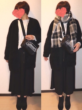「チェックマフラー」｜「アイテム（ブーティ）」を使った、ゆりさん（レディース・169cm）の冬コーディネート