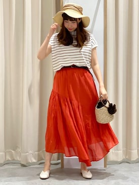 「coen（コーエン）のシーグラスミニかごバッグ（バスケット）（かごバッグ）」を使った、coen のんちゃんさん（レディース・158cm）の春コーディネート