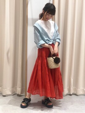 「coen（コーエン）のシーグラスミニかごバッグ（バスケット）（かごバッグ）」を使った、coen のんちゃんさん（レディース・158cm）の春コーディネート