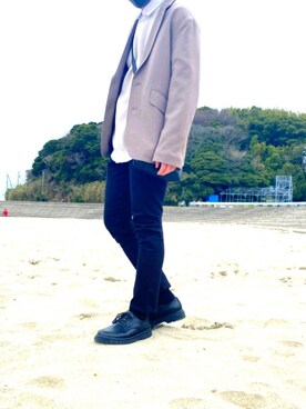 「WYM LIDNM（ウィム バイ リドム）のMILANO RIB HEAVY WEIGHT PO KNIT（ニット/セーター）」を使った、篤志さん（メンズ・168cm）の春コーディネート