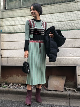 「mame」｜「アイテム（ダウンジャケット/コート）」を使った、蒼葉えるさん（レディース・166cm）の秋コーディネート