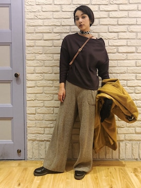 「ROKU」｜「アイテム（その他アウター）」を使った、蒼葉えるさん（レディース・166cm）の冬コーディネート