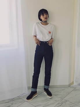 「Graphpaper（グラフペーパー）のアイテム（パンツ）」を使った、蒼葉えるさん（レディース・166cm）の春コーディネート