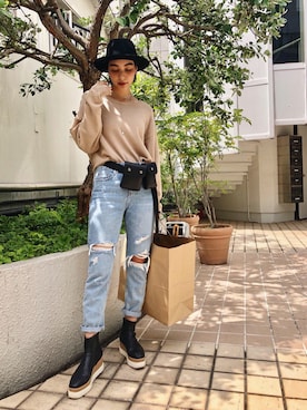 「AMAIL（アマイル）のアイテム（帽子）」を使った、蒼葉えるさん（レディース・166cm）の春コーディネート