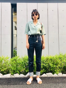 「Graphpaper（グラフペーパー）のアイテム（パンツ）」を使った、蒼葉えるさん（レディース・165cm）の夏コーディネート
