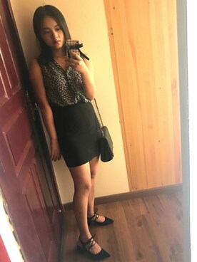 「H&M（エイチ・アンド・エム）のアイテム（タンクトップ、ブラック系）」を使った、肉丸子さん（レディース・155cm）の秋コーディネート