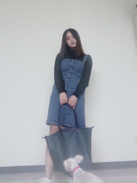 「H&M（エイチ・アンド・エム）のアイテム（スカート、ブルー系）」を使った、肉丸子さん（レディース・155cm）の秋コーディネート