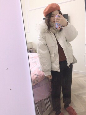 「没有のアイテム（ダウンジャケット/コート、ホワイト系）」を使った、肉丸子さん（レディース・155cm）の冬コーディネート