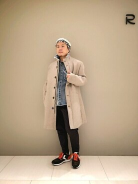 「BOB（ボブ）のアイテム（ステンカラーコート）」を使った、chu-さん（メンズ・165cm）の冬コーディネート