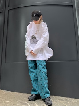 「LMCのアイテム（キャップ）」を使った、𝐼𝑀𝐴𝑀𝑈𝑈さん（レディース・154cm）の夏コーディネート