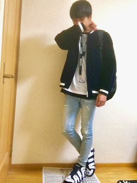 「EDIFICE（エディフィス）のアイテム（ブルゾン）」を使った、seiyaさん（メンズ・174cm）の春コーディネート