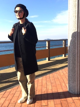 「CPH（シーピーエイチ）のアイテム（帽子）」を使った、渡部絵美さん（レディース・165cm）の冬コーディネート