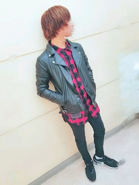 「SPINNS（スピンズ）のアイテム（ライダースジャケット）」を使った、シュウ🌟さん（メンズ・167cm）の冬コーディネート