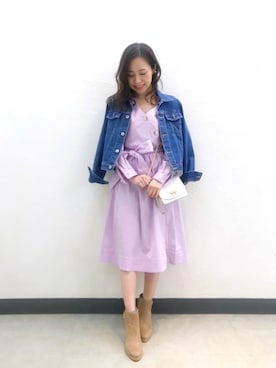 「MERCURYDUO（マーキュリーデュオ）のアイテム（デニムジャケット）」を使った、高橋由希さん（レディース・156cm）の春コーディネート