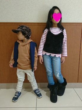 「お買い物」｜「アイテム（帽子）」を使った、れおすけぱんすけさん（キッズ・100cm）の冬コーディネート