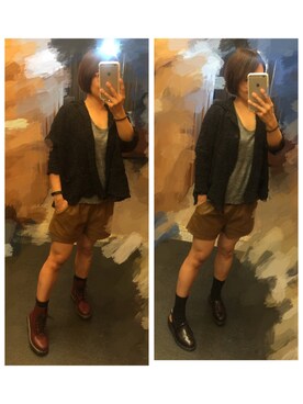 「アイテム（ブーティ、レッド系）」を使った、elisailuさん（レディース・153cm）の秋コーディネート