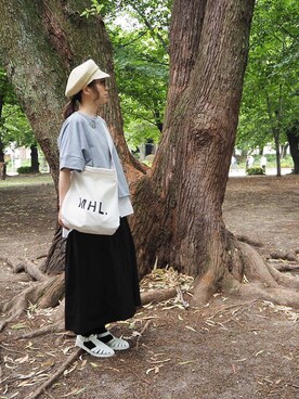 「MHL.」｜「アイテム（キャスケット）」を使った、tyu____tyuさん（レディース・158cm）の夏コーディネート